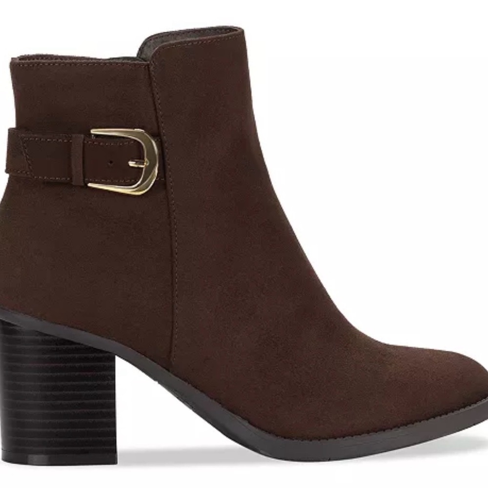 Style & Co. Dark Brown Ankle Booties with Gold Buckle